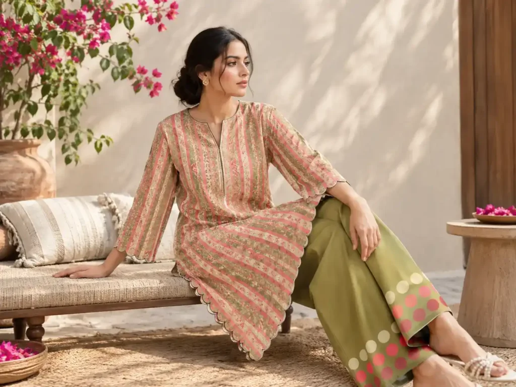 Petal Stripe Printed 2-Piece Suit by RAWA