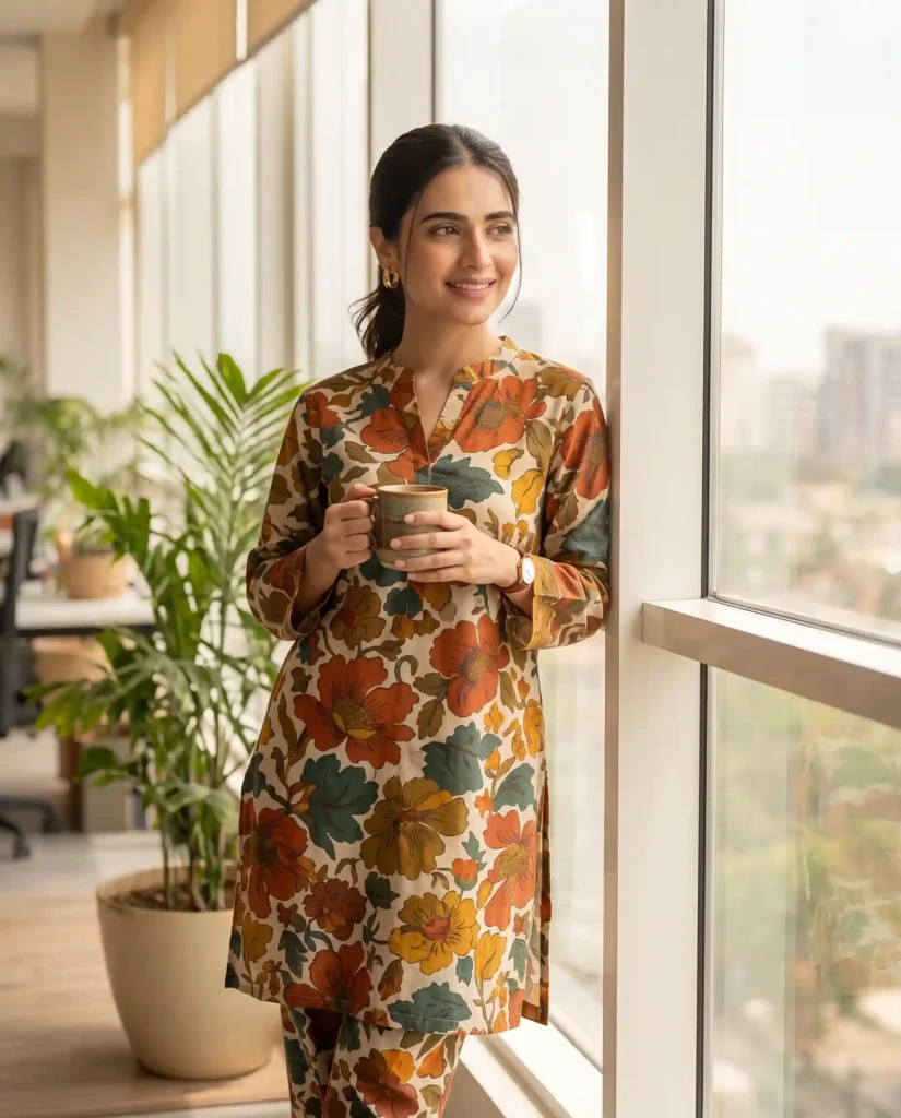 printed 2 piece suit styled for office wear