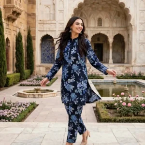 Navy Blue Floral Suit