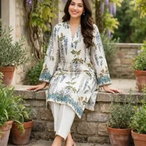 Ivory Wisteria Printed 2-Piece Suit by RAWA with blue floral shirt