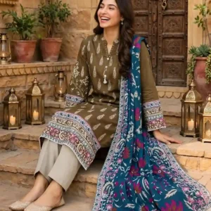 Olive Printed 3-Piece Suit