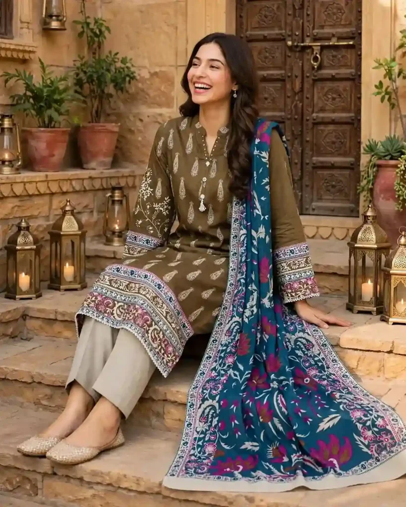 Olive Printed 3-Piece Suit