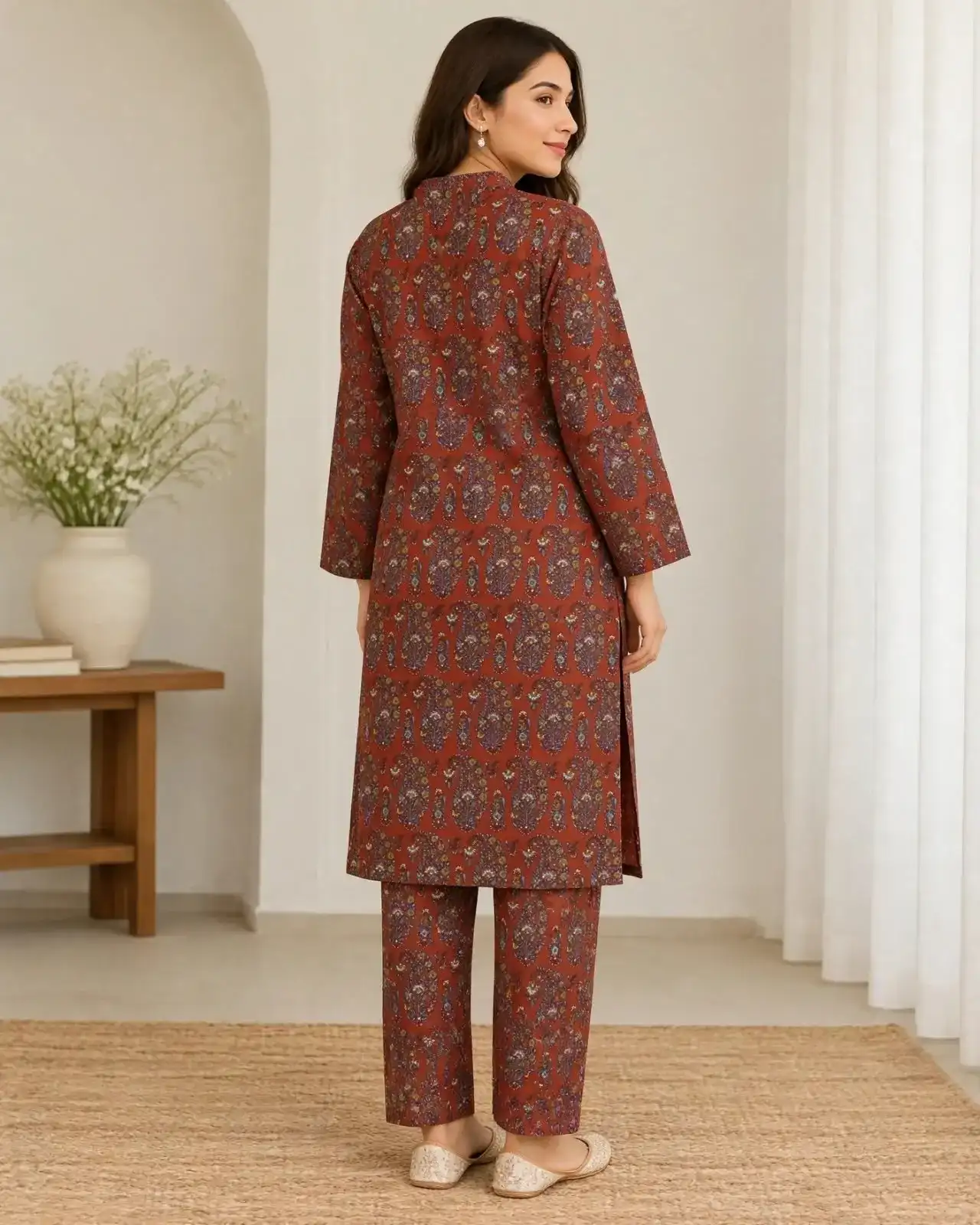 Rust Paisley Printed 2 Piece Suit