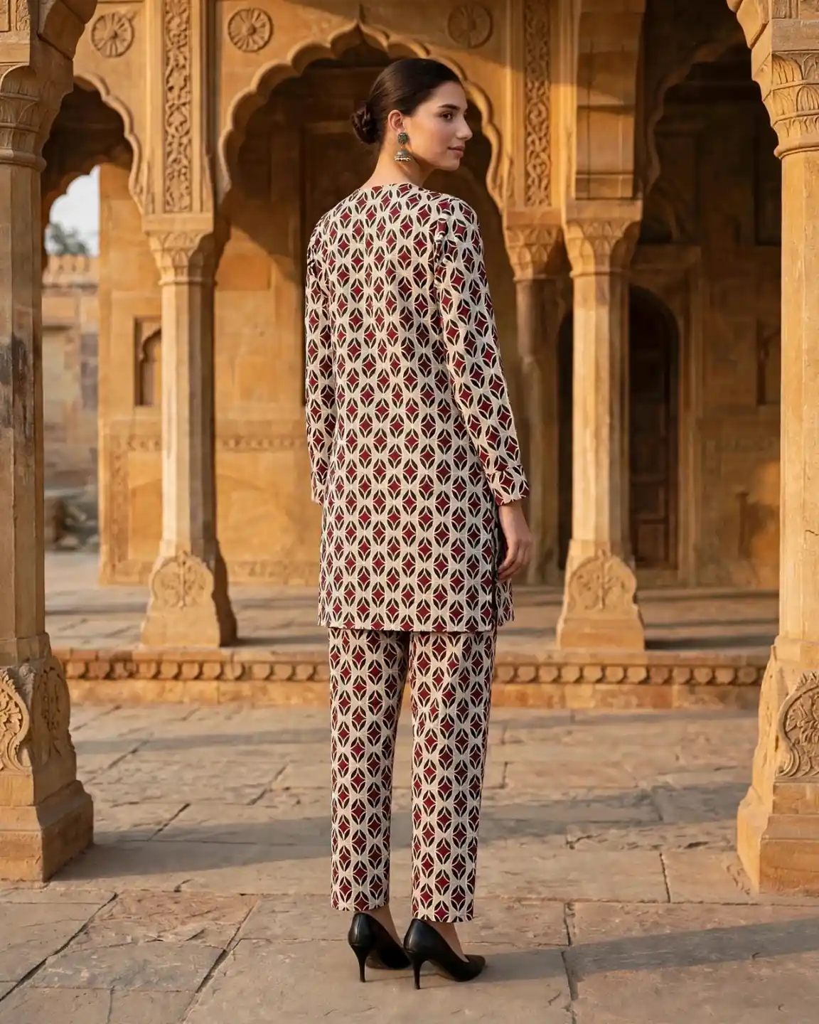 Burgundy Geometric Printed 2 Piece