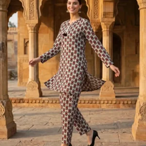 Burgundy 2 Piece Geometric Printed